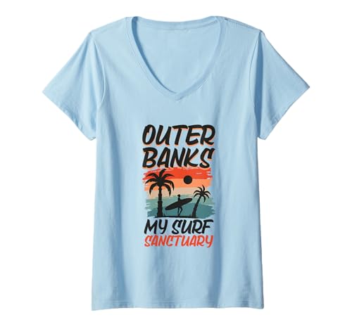 Damen Surfing bei Outer Banks T-Shirt mit V-Ausschnitt Damen Surfing bei Outer Banks T-Shirt mit V-Ausschnitt von Atlantik Urlaub in USA