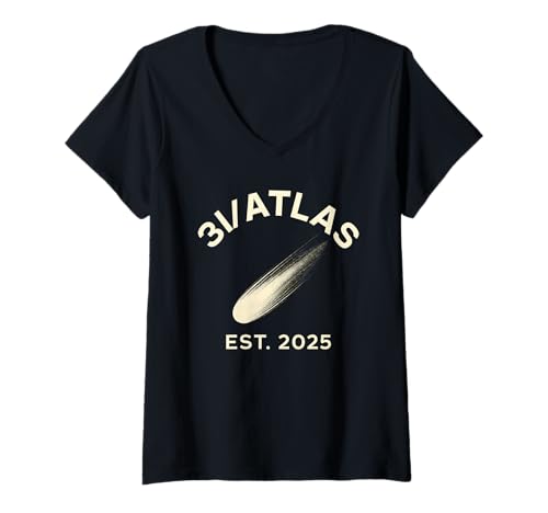 Damen 3i Atlas Est 2025 Cosmic Interstellar Space Comet Sonde T-Shirt mit V-Ausschnitt Damen 3i Atlas Est 2025 Cosmic Interstellar Space Comet Sonde T-Shirt mit V-Ausschnitt von Atlas Horizon Apparel