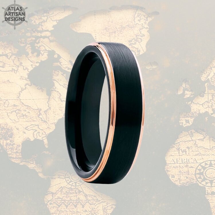 6 Mm Wolframring Herrenring Dünner Roségold Schwarzer Ehering Mit Stufenkanten Damenring 6 Mm Wolframring Herrenring Dünner Roségold Schwarzer Ehering Mit Stufenkanten Damenring von AtlasArtisanDesigns