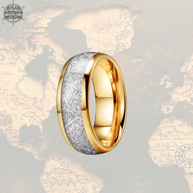 8 Mm Gelbgold Ehering Wolframring, 14K Goldring Herrenring Meteorit Ring Einzigartige Wolfram von AtlasArtisanDesigns
