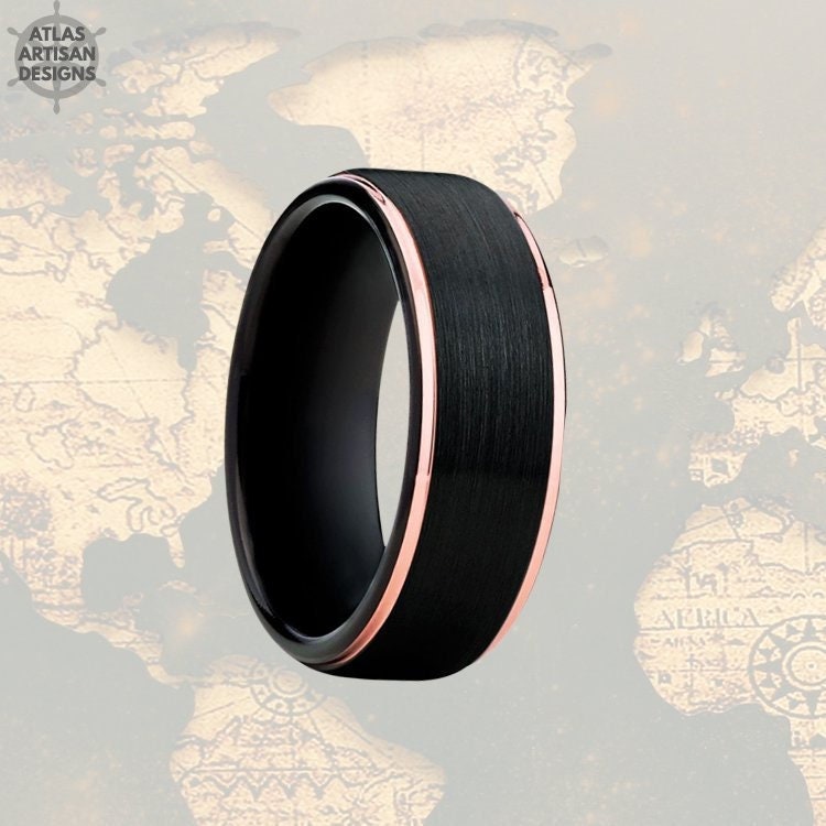 Einzigartiger Rosegoldring Wolframring 8mm Herrenring Rotgold Silberring Ehering Schwarzes Ringpaar Ringset Einzigartiger Rosegoldring Wolframring 8mm Herrenring Rotgold Silberring Ehering Schwarzes Ringpaar Ringset von AtlasArtisanDesigns