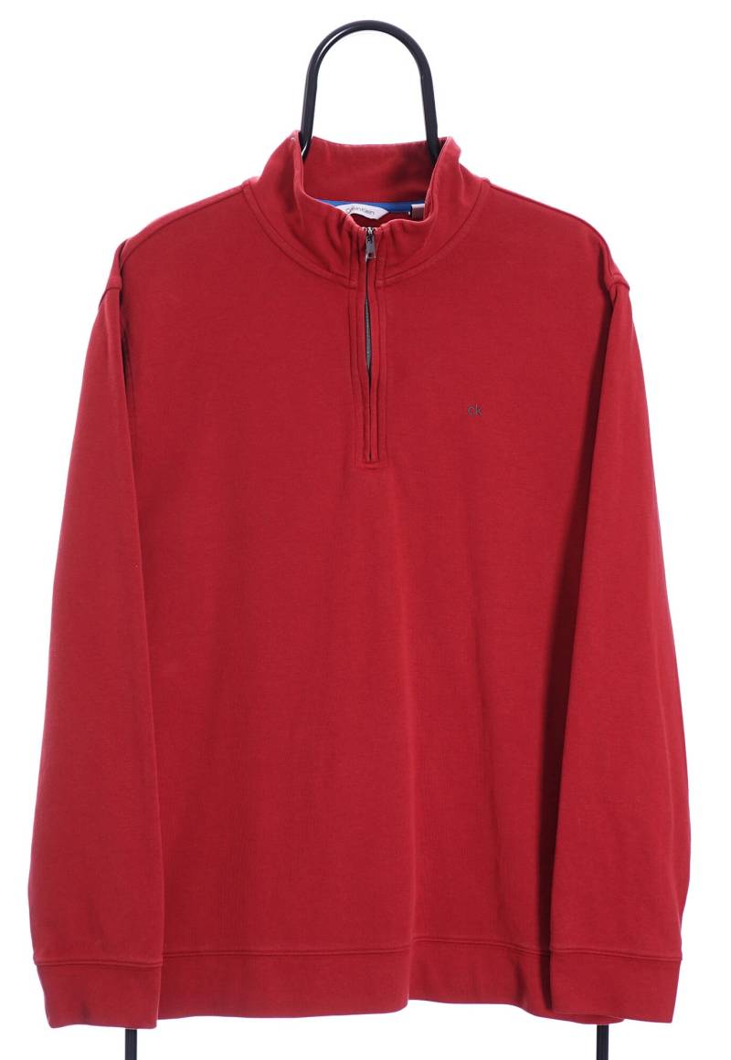 Vintage Calvin Klein Rot Viertel Zip Sweatshirt - Groß von AtlasVintageGB