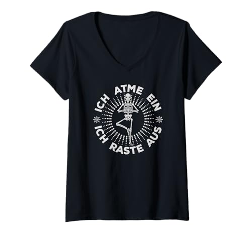 Damen Atme EIN Raste Aus Einatmen Ausrasten Beruf Job Yoga Spruch T-Shirt mit V-Ausschnitt von Atme & Attacke