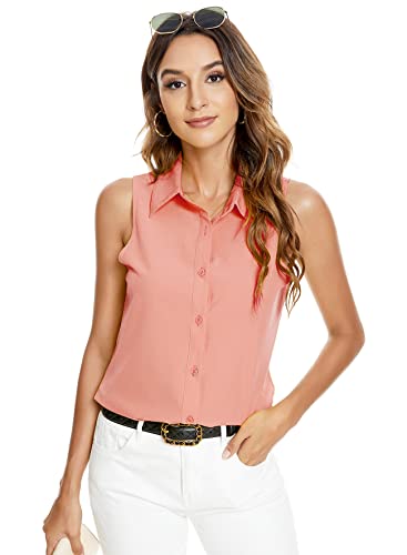 Atnlewhi Damen Ärmellos Knöpfen Hemden Bluse Basic Kragen Arbeit Büro Stretch Formelle Casual Blusen - Rosa - S von Atnlewhi