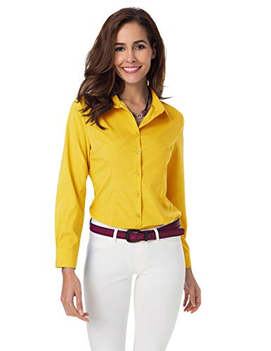 Atnlewhi Damen Bluse Hemd Basic Kent-Kragen Langarm Stretch Formelle Casual Business Arbeit Elegant Hemden - Gelb - XXL von Atnlewhi
