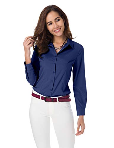 Atnlewhi Damen Bluse Hemd Basic Kent-Kragen Langarm Stretch Leisure Formelle Casual Business Arbeit Elegant Hemden (as3, Alpha, l, Regular, Regular, Dunkelblau) von Atnlewhi