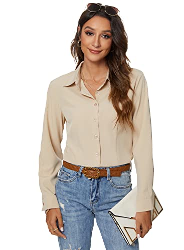 Atnlewhi Damen Bluse Hemd Basic Kent-Kragen Langarm Stretch Leisure Formelle Casual Business Arbeit Elegant Hemden - Aprikose - XXL von Atnlewhi