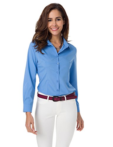 Atnlewhi Damen Bluse Hemd Basic Kent-Kragen Langarm Stretch Leisure Formelle Casual Business Arbeit Elegant Hemden - Blau - M von Atnlewhi