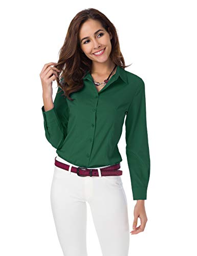 Atnlewhi Damen Bluse Hemd Basic Kent-Kragen Langarm Stretch Leisure Formelle Casual Business Arbeit Elegant Hemden - Dunkelgrün - L von Atnlewhi