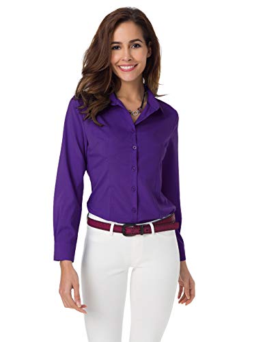Atnlewhi Damen Bluse Hemd Basic Kent-Kragen Langarm Stretch Leisure Formelle Casual Business Arbeit Elegant Hemden - Dunkelviolett - XXL von Atnlewhi