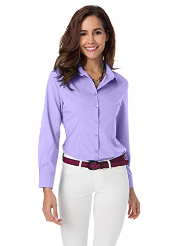 Atnlewhi Damen Bluse Hemd Basic Kent-Kragen Langarm Stretch Leisure Formelle Casual Business Arbeit Elegant Hemden - Lila Farbe - M von Atnlewhi