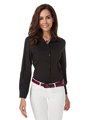 Atnlewhi Damen Bluse Hemd Basic Kent-Kragen Langarm Stretch Leisure Formelle Casual Business Arbeit Elegant Hemden - Schwarz - XL von Atnlewhi