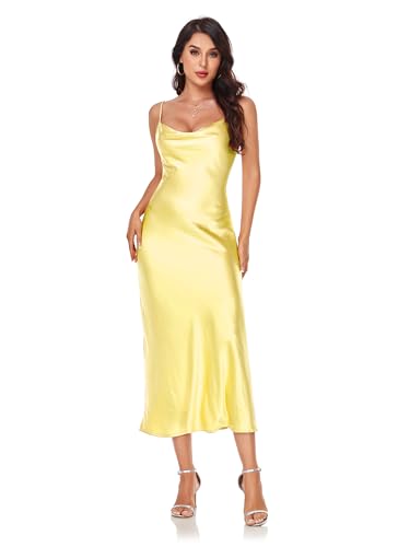 Atnlewhi Sommerkleid Damen Spaghettiträger Ärmelloses Elegant Satin Kleid Maxikleid Partykleider Abendkleid Trägerkleid von Atnlewhi