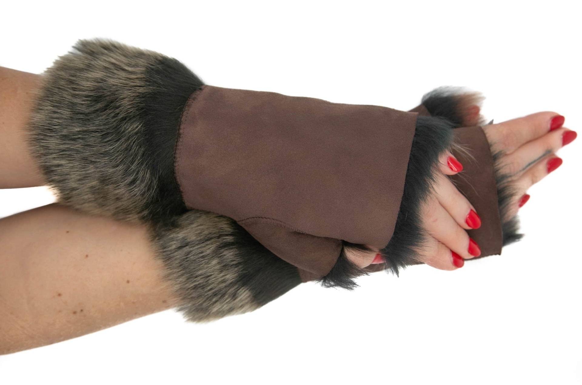 Damen Braun Und Gold Wildleder Luxus Toscana Winter Fingerlose Handschuhe - One Size von AtoZLeather