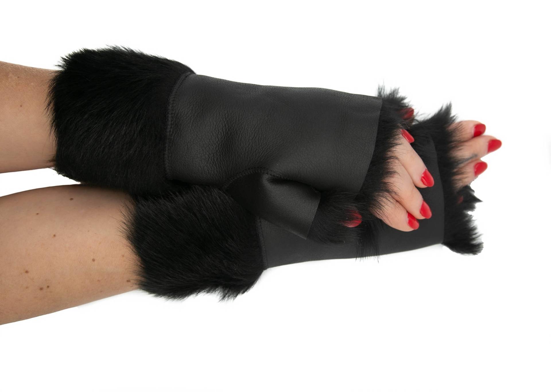 Damen Schwarz Leder Luxus Toscana Winter Fingerlose Handschuhe - One Size von AtoZLeather