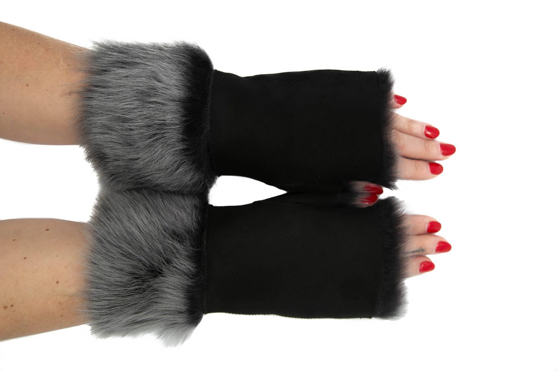 Damen Schwarz Silber Spitze Wildleder Luxus Toscana Winter Fingerlose Handschuhe - One Size von AtoZLeather