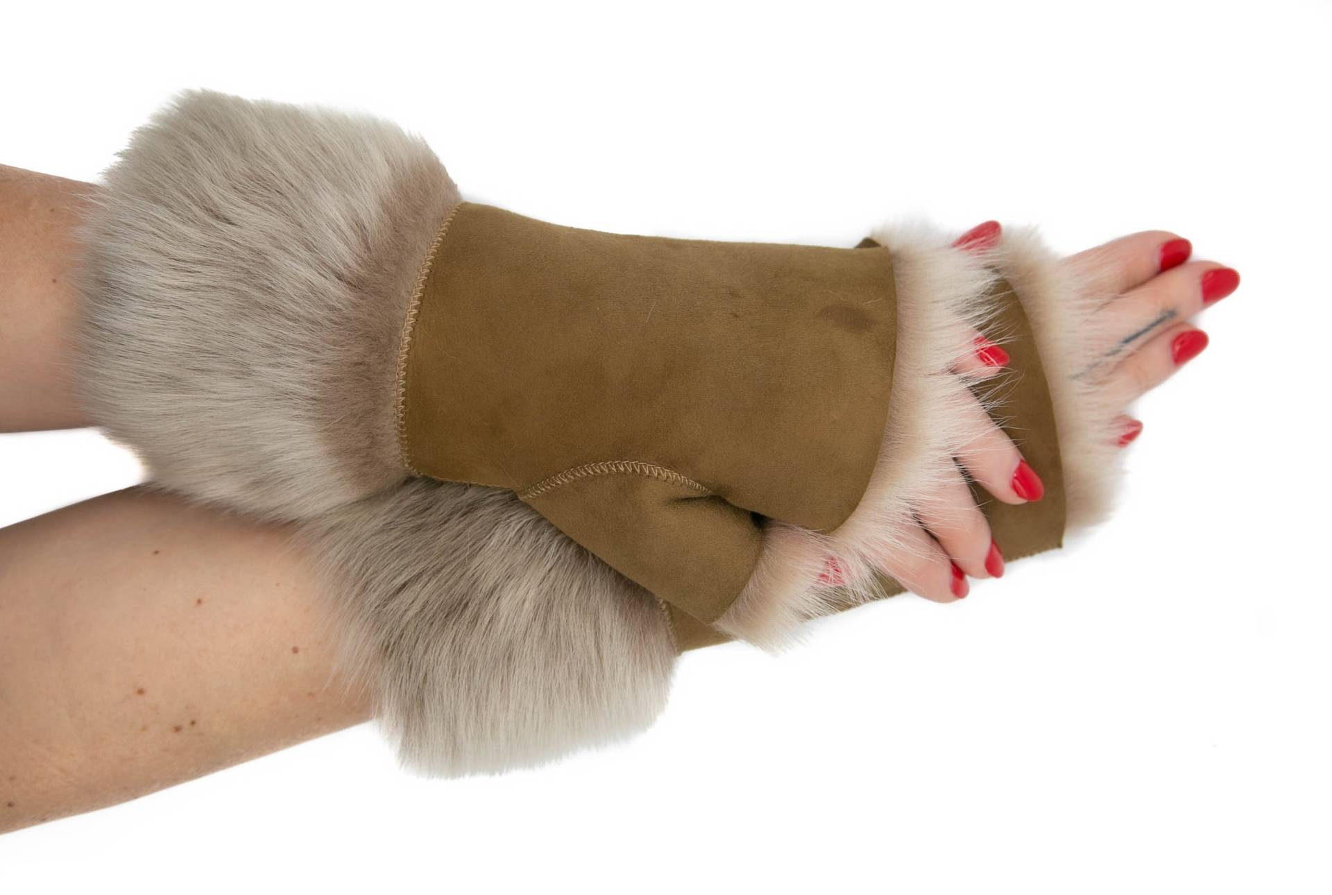 Damen Tan Luxus Toscana Winter Fingerlose Handschuhe - One Size von AtoZLeather