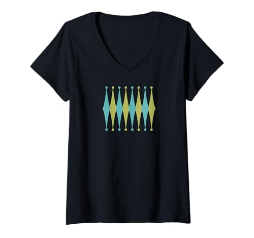 Damen 1950er Jahre Retro-Muster T-Shirt mit V-Ausschnitt Damen 1950er Jahre Retro-Muster T-Shirt mit V-Ausschnitt von Atomic Age Mid Century Designs