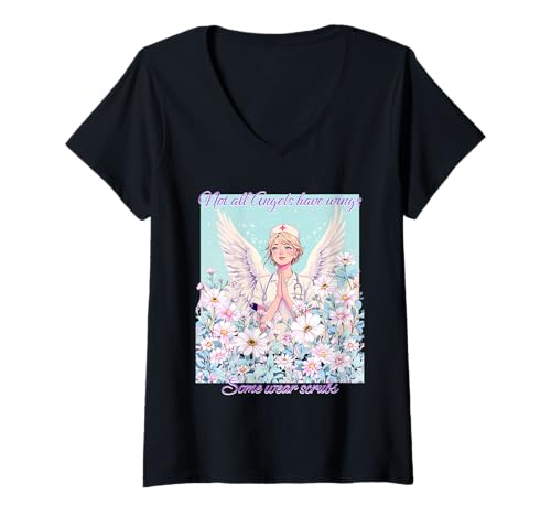 Damen Angel Nurse - Not All Angels Have Wings T-Shirt mit V-Ausschnitt Damen Angel Nurse - Not All Angels Have Wings T-Shirt mit V-Ausschnitt von Atomic Gorilla