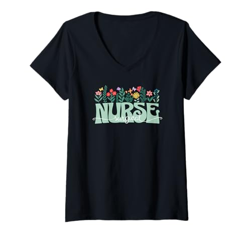 Damen Floral Surgical Nurse Design - Sweet Nurse Appreciation T-Shirt mit V-Ausschnitt von Atomic Gorilla