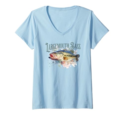 Damen Largemouth Barsch Angeln Süßwasser Angler Adventure T-Shirt mit V-Ausschnitt Damen Largemouth Barsch Angeln Süßwasser Angler Adventure T-Shirt mit V-Ausschnitt von Atomic Gorilla