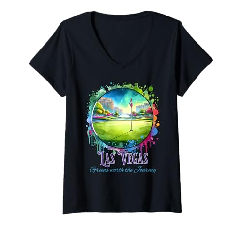 Damen Las Vegas Golf Destination Greens T-Shirt mit V-Ausschnitt von Atomic Gorilla