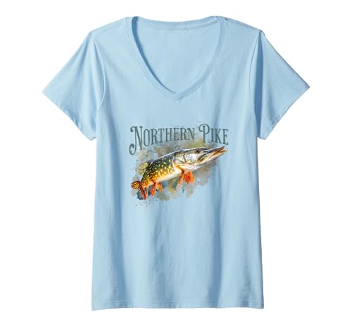 Damen Northern Pike Fishing Adventure Süßwasser-Raubfisch T-Shirt mit V-Ausschnitt Damen Northern Pike Fishing Adventure Süßwasser-Raubfisch T-Shirt mit V-Ausschnitt von Atomic Gorilla