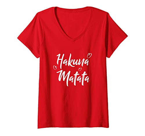 Damen HAKUNA MATATA Inspirierende Frauengrafik Lustiger Teenager T-Shirt mit V-Ausschnitt von Atomic Madhouse