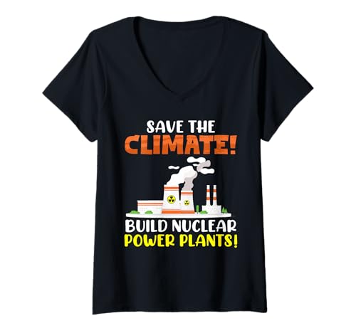 Damen Atom Energie RETTET DAS KLIMA BAUT AKWS Lustig Kernkraft T-Shirt mit V-Ausschnitt Damen Atom Energie RETTET DAS KLIMA BAUT AKWS Lustig Kernkraft T-Shirt mit V-Ausschnitt von Atomkraft TShirt Atom Energie Kernkraft Aktivist