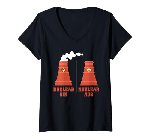 Damen Atomkraft NUCLEAR EIN NUCLEAR AUS LUSTIG Atomkraft T-Shirt mit V-Ausschnitt von Atomkraft TShirt Atom Energie Kernkraft Aktivist
