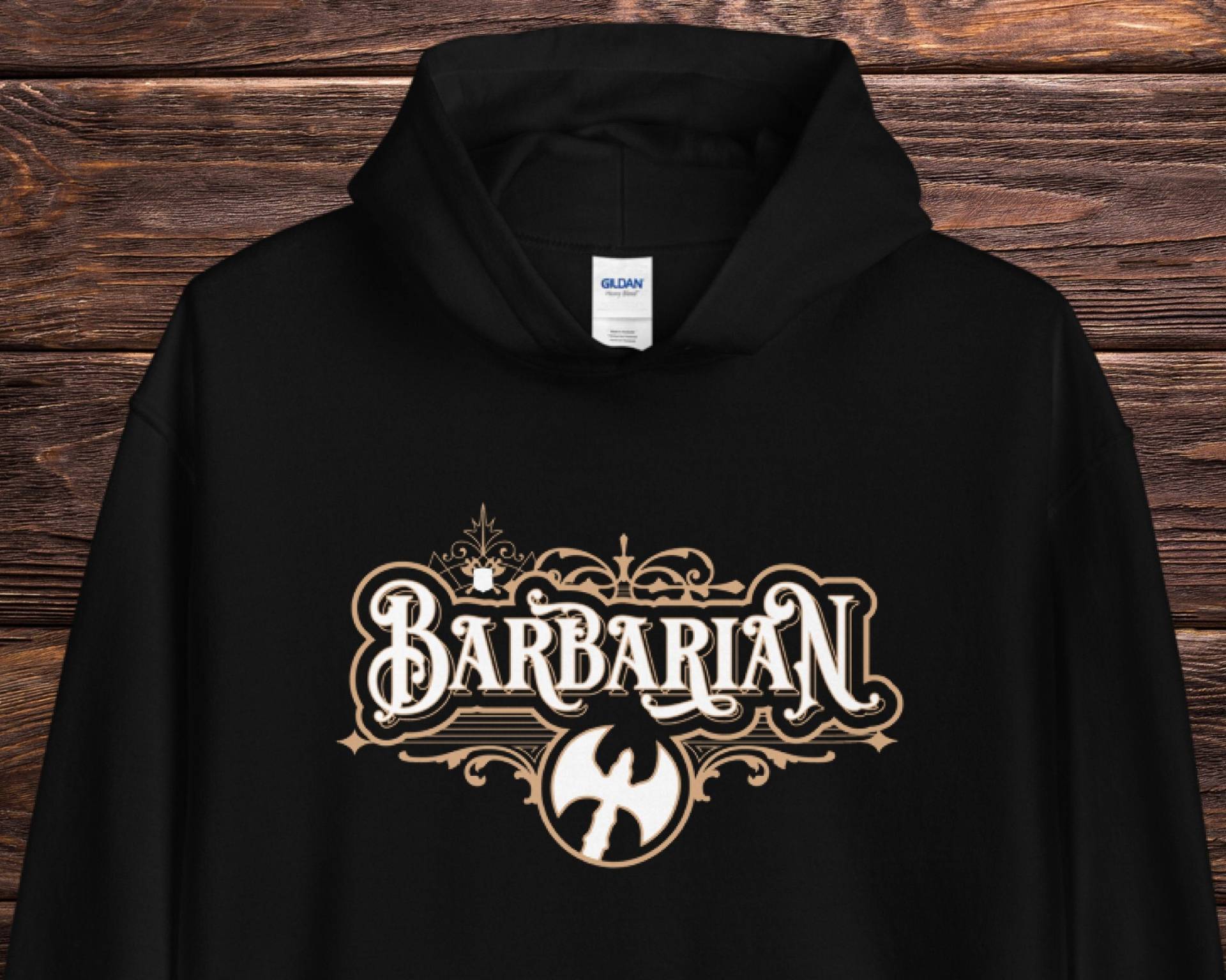 D & Barbar Hoodie, Vintage Schrift Dungeons Und Drachen Kapuzen Sweatshirt Für Männer Oder Frauen, Dnd Geschenk Spieler, Charakter Pullover von AtomzFamilyGaming