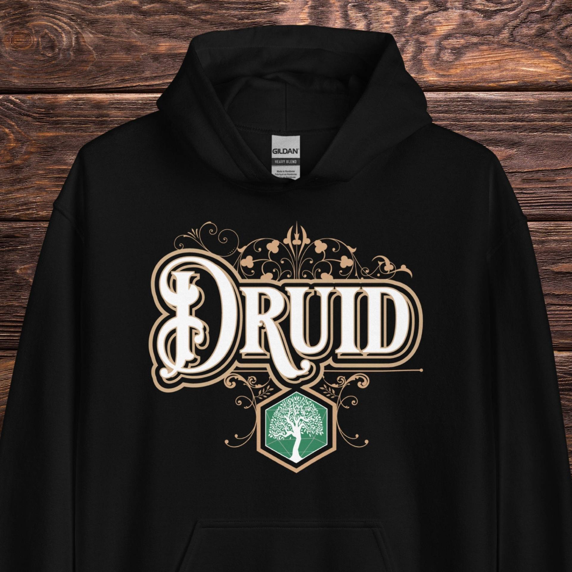 D & Druide Hoodie, Vintage Schrift Dungeons Und Drachen Kapuzen Sweatshirt Für Männer Oder Frauen, Dnd Geschenk Spieler, Charakter Pullover von AtomzFamilyGaming