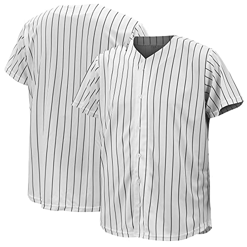 Baseball-Trikot für Damen und Herren, Baseball-Shirts für individuelle Knopfleiste, Hipster-Hip-Hop-Sportuniformen, Weiß-Schwarz gestreift, 3X-Groß von Atonmore