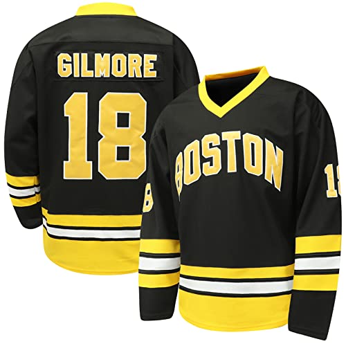 Happy Gilmore #18 Trikot Boston Adam Sandler 1996 Film Eishockey Trikot genäht S-XXXL, 90er Jahre Hip Hop Kleidung für Party, 18-schwarz, 3XL von Atonmore