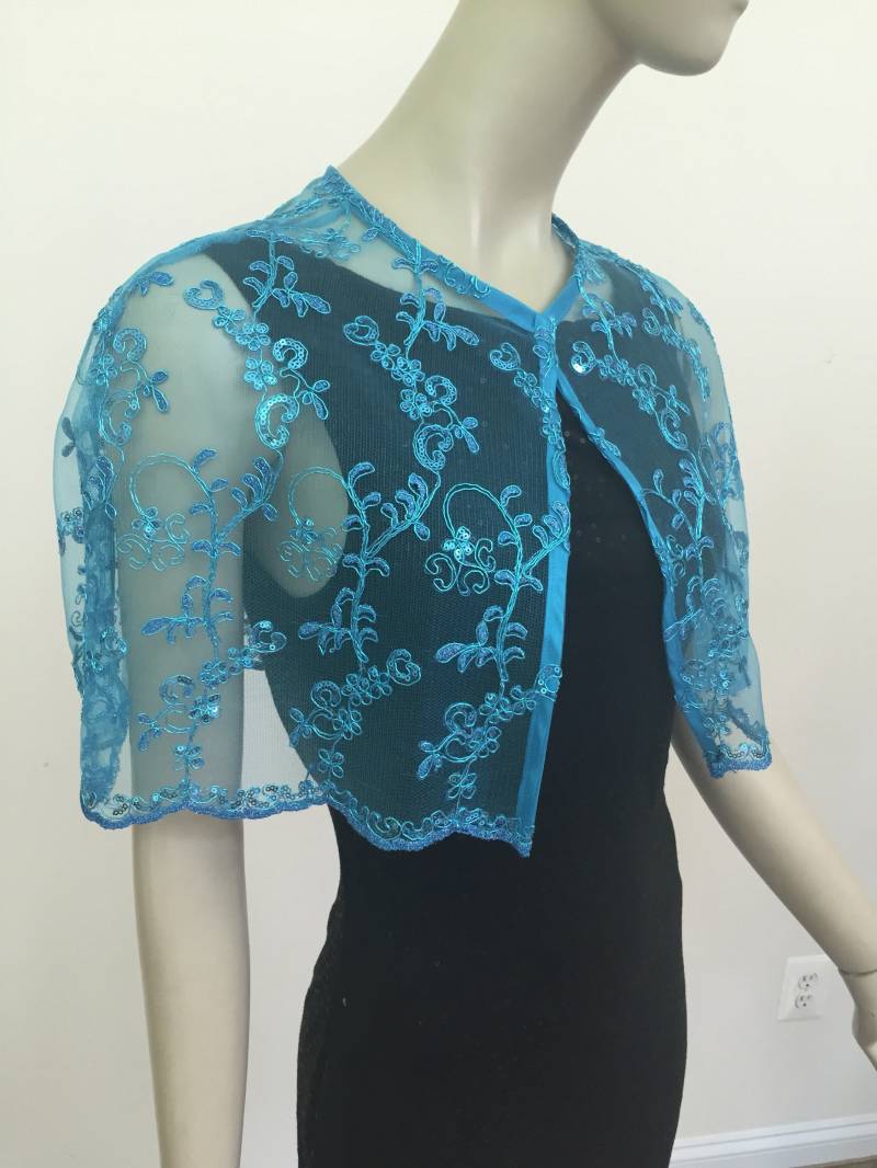 Elegante Türkis-Sequen-Sequen-Kap. Mesh Glittery Wedding Shrug. Lust Auf Brautkap. Women Es Formal Covers. Größe S-M von Atooda