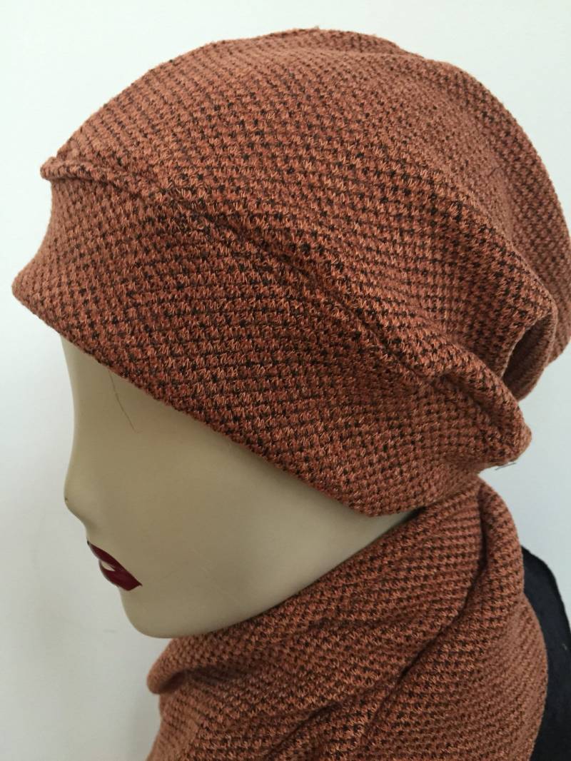 Frau Gebrannte Orange Lässige Mütze Und Schal Set. Damen Gemusterte Strick-Mütze Schal. Weiche Tan Winter Mützen Schals. Geschenke Für Sie von Atooda