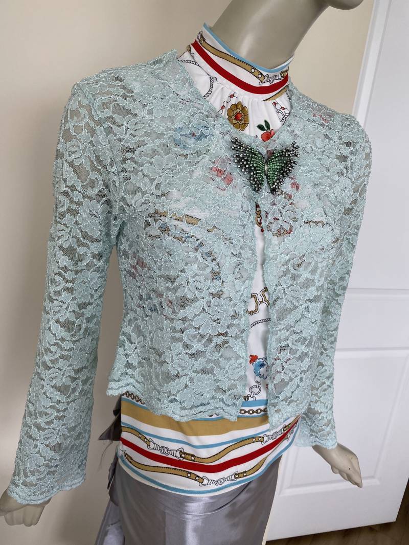 Mintgrüne Florale Spitzenjacke von Atooda