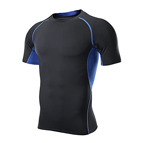 Atractivoll Sportshirt Herren, Fitness Kurzarm Atmungsaktiv Activewear Laufshirt Fitnessstudio Schnell Trocknend Trainings T-Shirt für Marathon (as3, Alpha, l, Regular, Regular, Schwarz+Blau) von Atractivoll