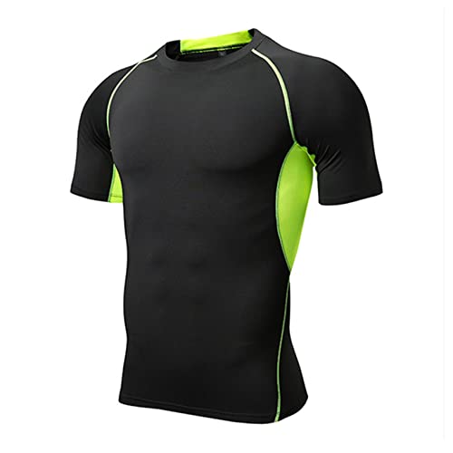 Atractivoll Sportshirt Herren, Fitness Kurzarm Atmungsaktiv Activewear Laufshirt Fitnessstudio Schnell Trocknend Trainings T-Shirt für Marathon (as3, Alpha, l, Regular, Regular, Schwarz+Grün) von Atractivoll