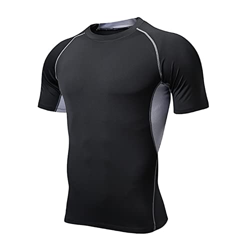 Atractivoll Sportshirt Herren, Fitness Kurzarm Atmungsaktiv Activewear Laufshirt Fitnessstudio Schnell Trocknend Trainings T-Shirt für Marathon (as3, Alpha, m, Regular, Regular, Schwarz+Grau) von Atractivoll