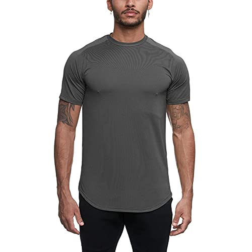 Sportshirt Herren, Fitness Kurzarm Atmungsaktiv Activewear Laufshirt Fitnessstudio Schnell Trocknend Trainings T-Shirt für Marathon Running Jogging (as3, Alpha, xx_l, Regular, Regular, Grau) von Atractivoll