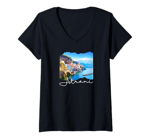 Damen Amalfiküste Atrani T-Shirt mit V-Ausschnitt von Atrani Italien Souvenirs