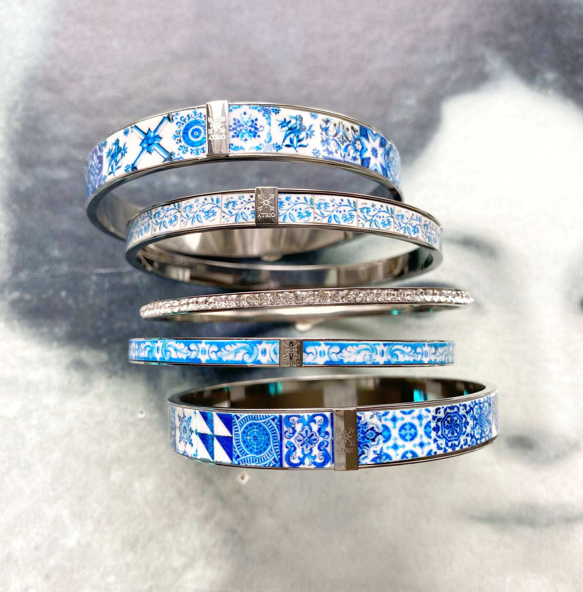 Armreifen Armbänder Edelstahl Set Portugal Tile Border Blau Azulejo - Von 5 Pinterest Größe 8 Schiffe Aus Den Usa von Atrio