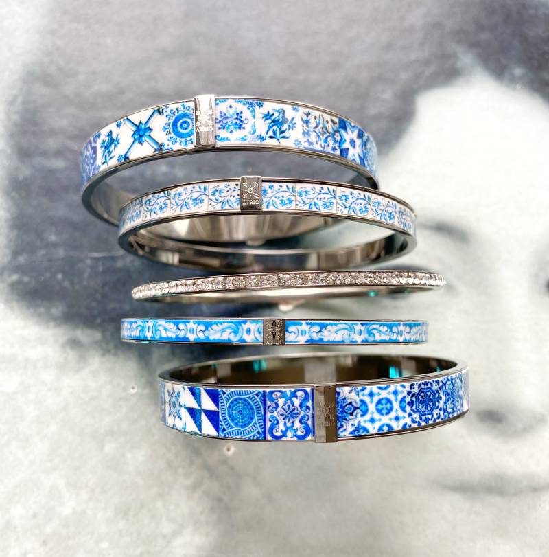 Armreifen Armbänder Edelstahl Set Portugal Tile Border Blau Azulejo - Von 5 Pinterest Größe 8 Schiffe Aus Den Usa von Atrio