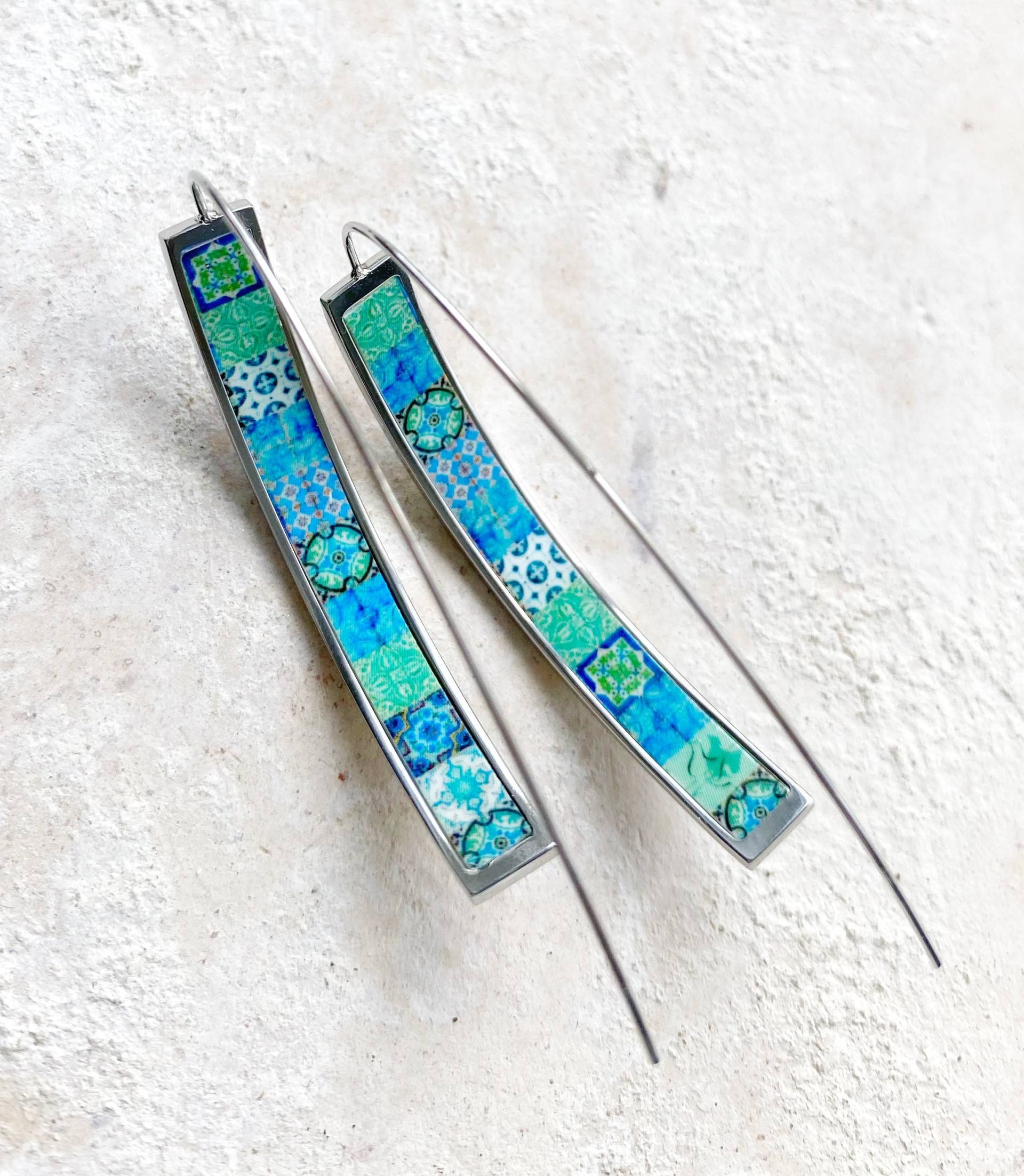 Ohrringe Atrio Threader Portugal Tile Turquoise Azulejo Caldas Da Rainha Geschenk Boxed Hypo Allergenic Minimal Inner Buried Treasure von Atrio