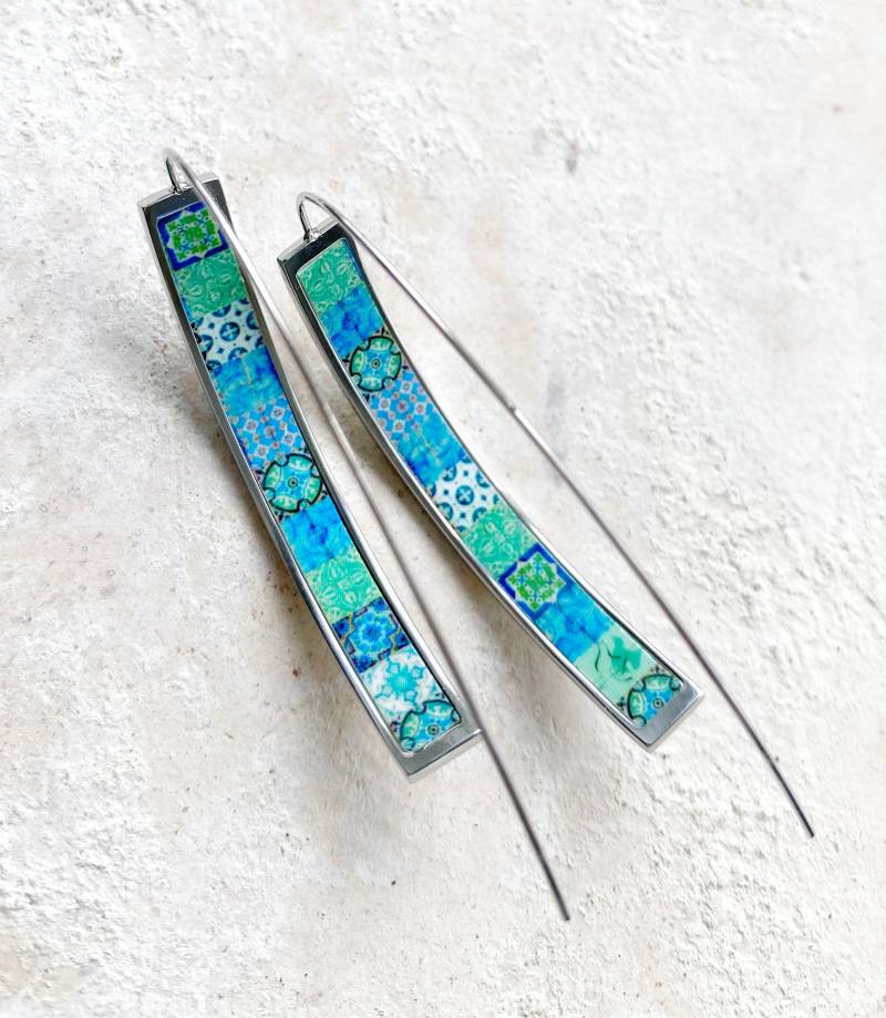 Ohrringe Atrio Threader Portugal Tile Turquoise Azulejo Caldas Da Rainha Geschenk Boxed Hypo Allergenic Minimal Inner Buried Treasure von Atrio