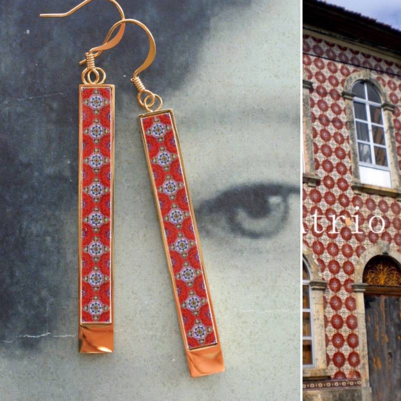 Ohrringe Rote Fliesen Atrio Matchstick Bar Portugal Azulejos Válega Minimal Edelstahl Geschenkbox Usa Versand Reversible 2 Optionen von Atrio