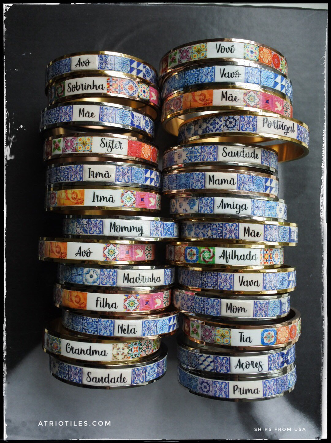 Personalisierte Armreif Armband Atrio Benutzerdefinierte Portugal Tile Edelstahl Azulejo Mae Avo Schwester Irma Mom Oma Usa Versand Made To Order von Atrio