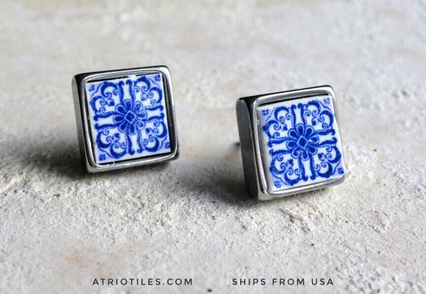 stud Ohrringe Tile Portugal Solid Edelstahl Post Azulejo Blau Barcelos Geschenk Box Inklusive Posts - Schiffe Aus Den Usa 705 von Atrio