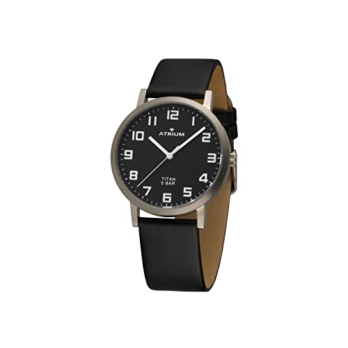 Atrium Damen-Armbanduhr Titan Analog Quarz mit Leder Armband Schwarz A41-11 von Atrium